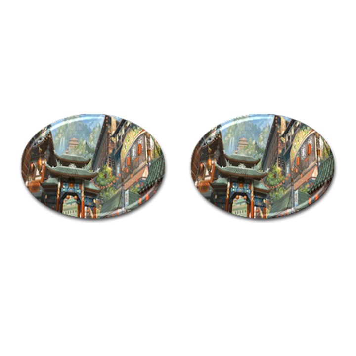 Japanese Art Painting Fantasy Cufflinks (Oval)