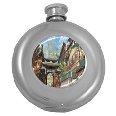 Japanese Art Painting Fantasy Round Hip Flask (5 oz)