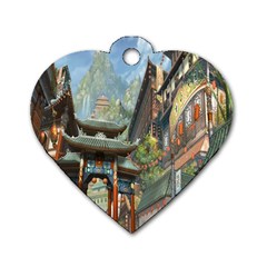 Japanese Art Painting Fantasy Dog Tag Heart (One Side)