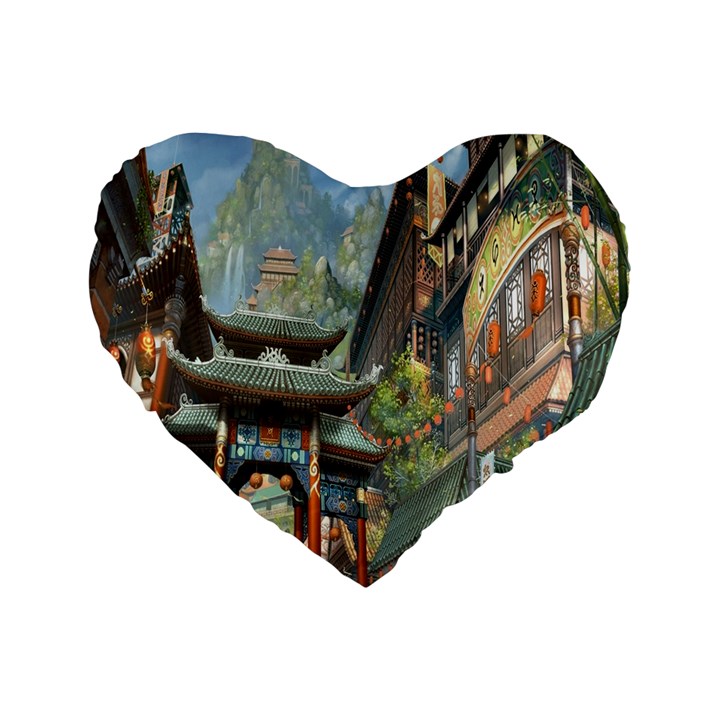 Japanese Art Painting Fantasy Standard 16  Premium Heart Shape Cushions