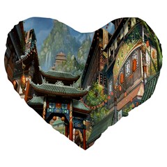 Japanese Art Painting Fantasy Large 19  Premium Flano Heart Shape Cushions