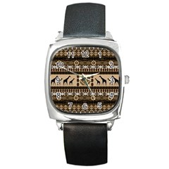 African Vector Patterns  Square Metal Watch