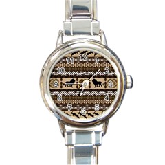 African Vector Patterns  Round Italian Charm Watch