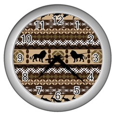 African Vector Patterns  Wall Clocks (silver)  by Amaryn4rt