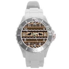 African Vector Patterns  Round Plastic Sport Watch (l)