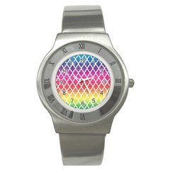 Colorful Rainbow Moroccan Pattern Stainless Steel Watch by Amaryn4rt