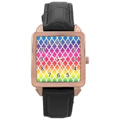 Colorful Rainbow Moroccan Pattern Rose Gold Leather Watch  by Amaryn4rt