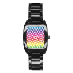 Colorful Rainbow Moroccan Pattern Stainless Steel Barrel Watch by Amaryn4rt