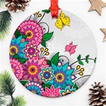 Flowers Pattern Vector Art Ornament (Round) Front