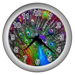 3d Peacock Pattern Wall Clocks (silver)  by Amaryn4rt