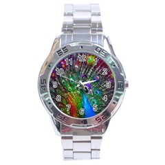 3d Peacock Pattern Stainless Steel Analogue Watch