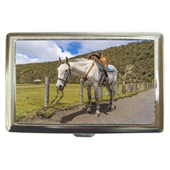 White Horse Tied Up At Cotopaxi National Park Ecuador Cigarette Money Cases by dflcprints