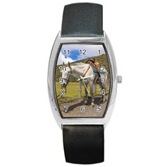 White Horse Tied Up At Cotopaxi National Park Ecuador Barrel Style Metal Watch by dflcprints