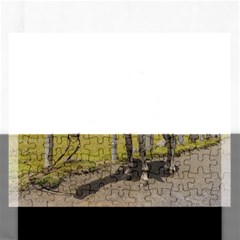 White Horse Tied Up At Cotopaxi National Park Ecuador Rectangular Jigsaw Puzzl by dflcprints