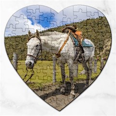 White Horse Tied Up At Cotopaxi National Park Ecuador Jigsaw Puzzle (heart) by dflcprints