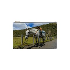 White Horse Tied Up At Cotopaxi National Park Ecuador Cosmetic Bag (small)  by dflcprints