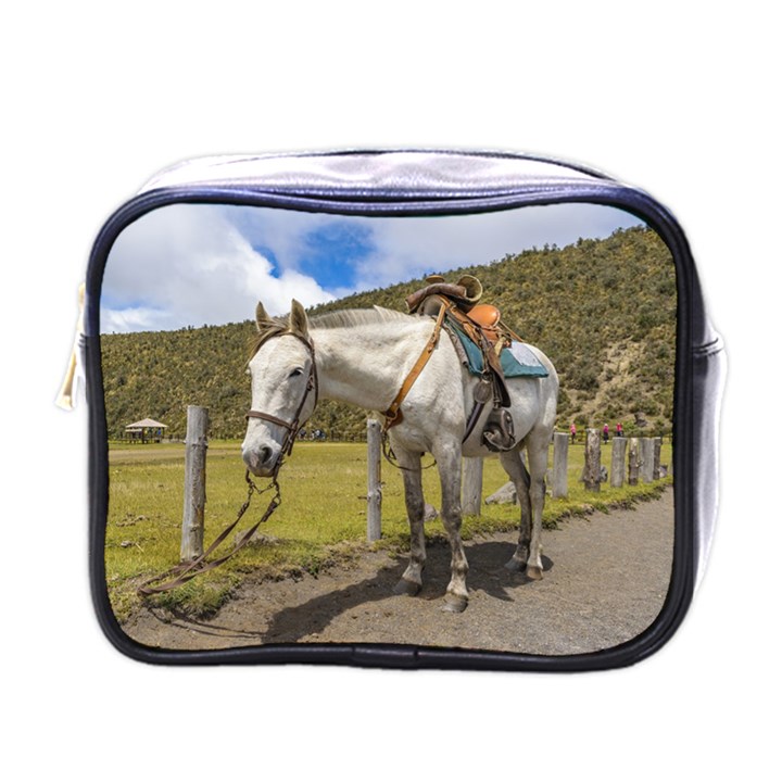 White Horse Tied Up at Cotopaxi National Park Ecuador Mini Toiletries Bags