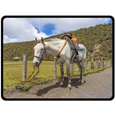 White Horse Tied Up At Cotopaxi National Park Ecuador Fleece Blanket (large)  by dflcprints