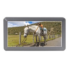 White Horse Tied Up At Cotopaxi National Park Ecuador Memory Card Reader (mini) by dflcprints