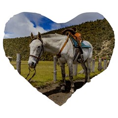 White Horse Tied Up At Cotopaxi National Park Ecuador Large 19  Premium Heart Shape Cushions by dflcprints