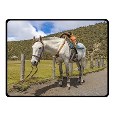 White Horse Tied Up At Cotopaxi National Park Ecuador Double Sided Fleece Blanket (small)  by dflcprints