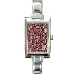 Crewel Fabric Tree Of Life Maroon Rectangle Italian Charm Watch by Amaryn4rt