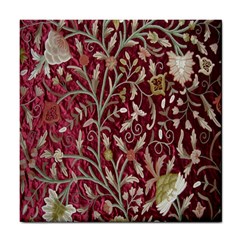 Crewel Fabric Tree Of Life Maroon Tile Coasters