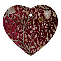 Crewel Fabric Tree Of Life Maroon Ornament (heart) by Amaryn4rt