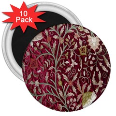 Crewel Fabric Tree Of Life Maroon 3  Magnets (10 Pack) 