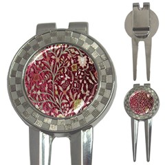 Crewel Fabric Tree Of Life Maroon 3-in-1 Golf Divots