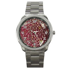 Crewel Fabric Tree Of Life Maroon Sport Metal Watch by Amaryn4rt