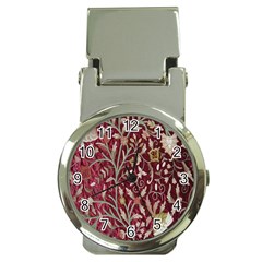 Crewel Fabric Tree Of Life Maroon Money Clip Watches by Amaryn4rt