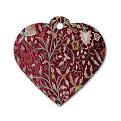 Crewel Fabric Tree Of Life Maroon Dog Tag Heart (one Side) by Amaryn4rt