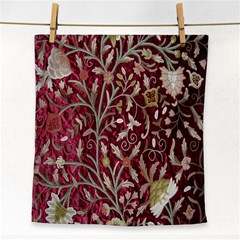 Crewel Fabric Tree Of Life Maroon Face Towel by Amaryn4rt