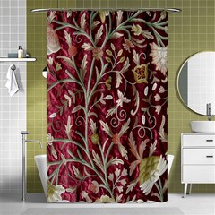 Crewel Fabric Tree Of Life Maroon Shower Curtain 48  X 72  (small)  by Amaryn4rt