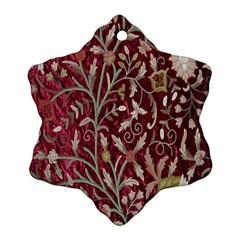 Crewel Fabric Tree Of Life Maroon Snowflake Ornament (two Sides) by Amaryn4rt