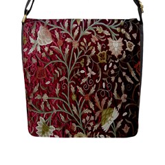 Crewel Fabric Tree Of Life Maroon Flap Messenger Bag (l)  by Amaryn4rt