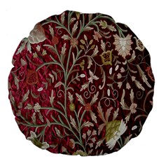 Crewel Fabric Tree Of Life Maroon Large 18  Premium Flano Round Cushions by Amaryn4rt