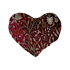 Crewel Fabric Tree Of Life Maroon Standard 16  Premium Flano Heart Shape Cushions by Amaryn4rt