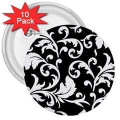 Vector Classical Traditional Black And White Floral Patterns 3  Buttons (10 Pack)  by Amaryn4rt