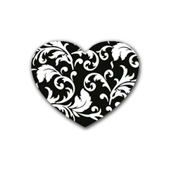 Vector Classical Traditional Black And White Floral Patterns Rubber Coaster (heart)  by Amaryn4rt