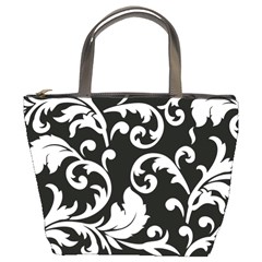 Vector Classical Traditional Black And White Floral Patterns Bucket Bags by Amaryn4rt