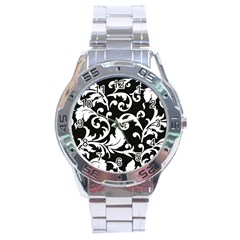 Vector Classical Traditional Black And White Floral Patterns Stainless Steel Analogue Watch by Amaryn4rt