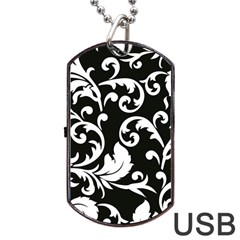 Vector Classical Traditional Black And White Floral Patterns Dog Tag Usb Flash (one Side) by Amaryn4rt