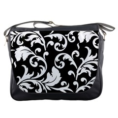 Vector Classical Traditional Black And White Floral Patterns Messenger Bags by Amaryn4rt