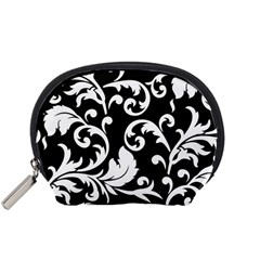 Vector Classical Traditional Black And White Floral Patterns Accessory Pouches (small)  by Amaryn4rt