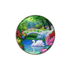 Swan Bird Spring Flowers Trees Lake Pond Landscape Original Aceo Painting Art Hat Clip Ball Marker (4 Pack) by Amaryn4rt