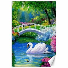 Swan Bird Spring Flowers Trees Lake Pond Landscape Original Aceo Painting Art Canvas 24  X 36  by Amaryn4rt