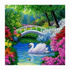 Swan Bird Spring Flowers Trees Lake Pond Landscape Original Aceo Painting Art Medium Glasses Cloth by Amaryn4rt