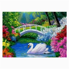 Swan Bird Spring Flowers Trees Lake Pond Landscape Original Aceo Painting Art Large Glasses Cloth by Amaryn4rt